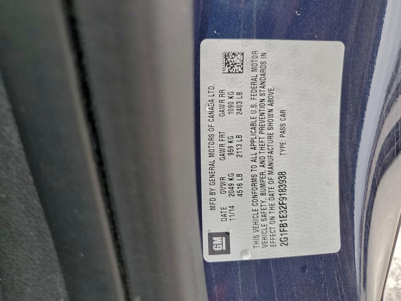 2015 Chevrolet Camaro Ls VIN: 2G1FB1E32F9183938 Lot: 94183505