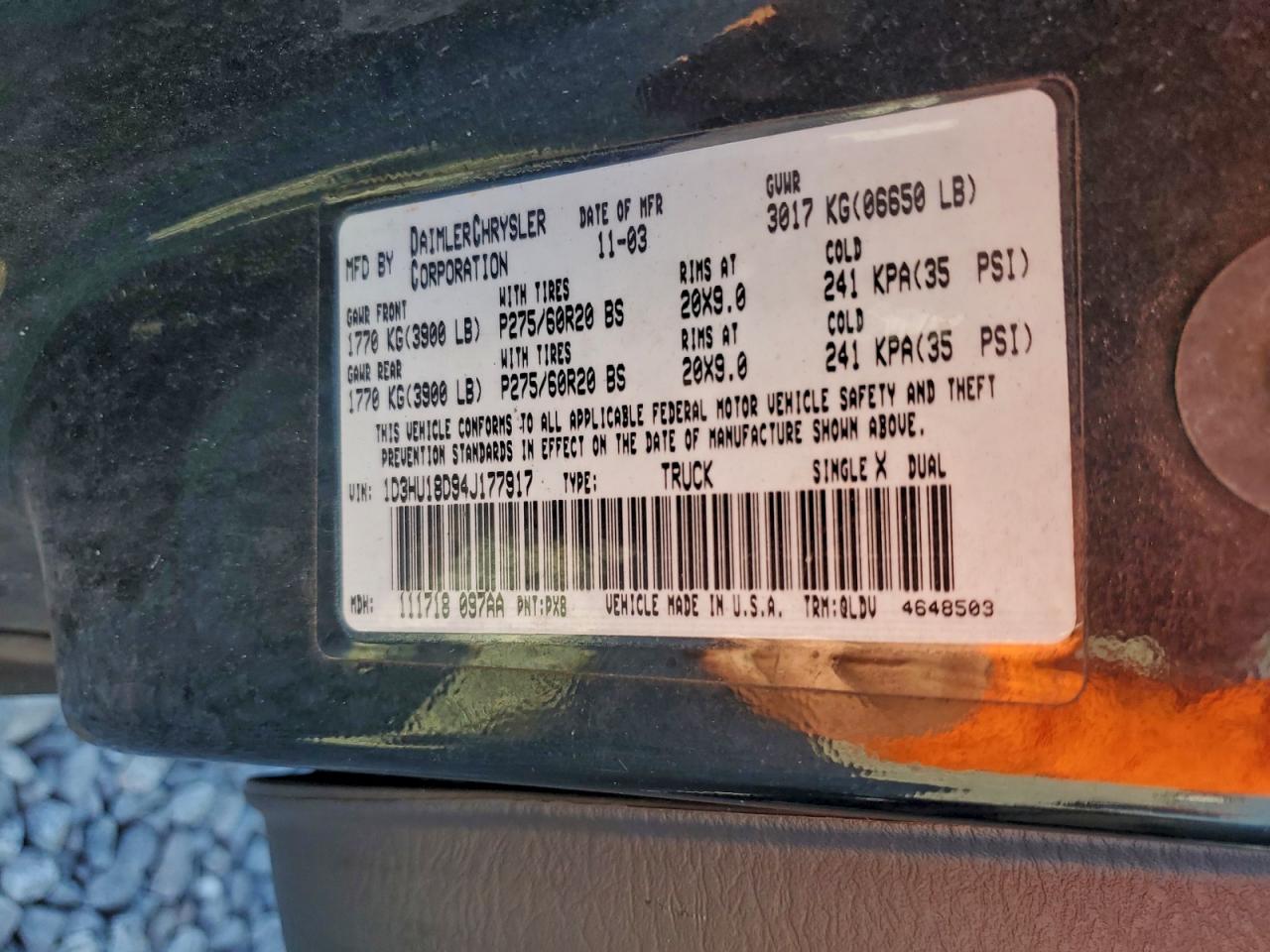 2004 Dodge Ram 1500 St VIN: 1D3HU18D94J177917 Lot: 94424925