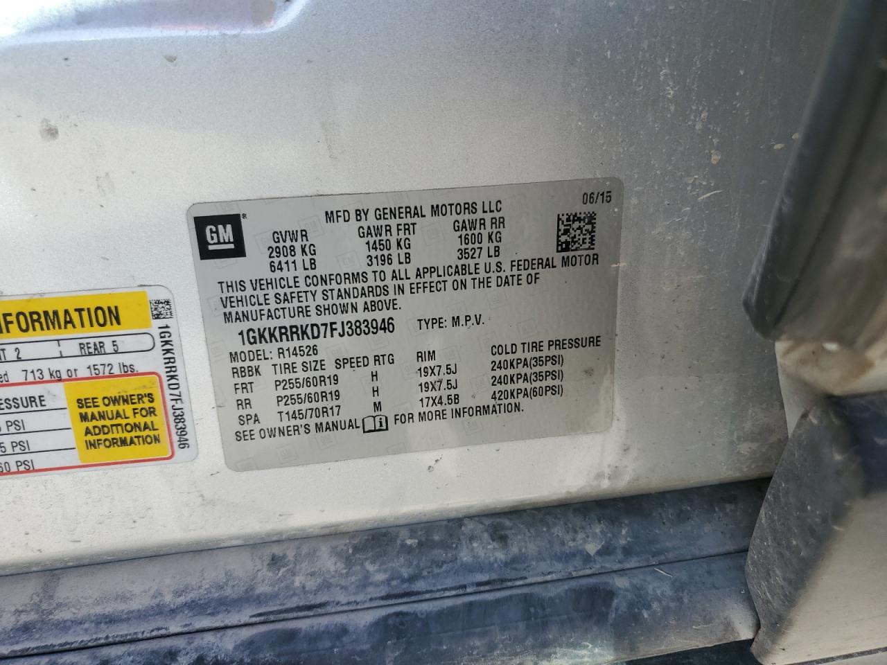 2015 GMC Acadia Slt-1 VIN: 1GKKRRKD7FJ383946 Lot: 91499825