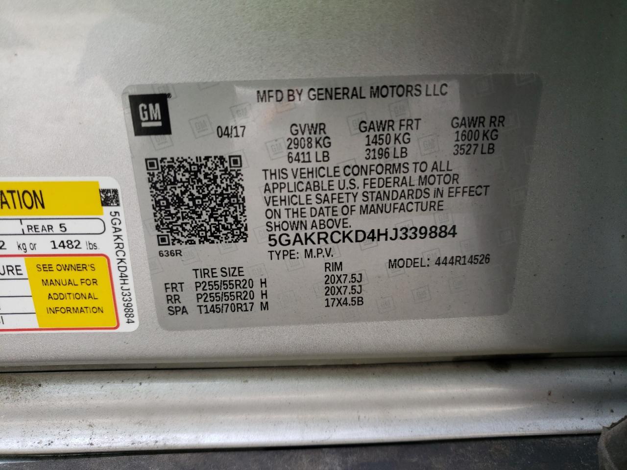 2017 Buick Enclave VIN: 5GAKRCKD4HJ339884 Lot: 92659295