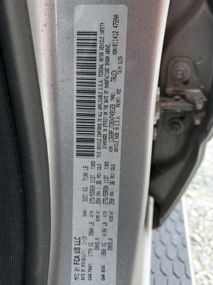 2019 Ram 1500 Laramie VIN: 1C6SRFJT2KN749129 Lot: 91927325