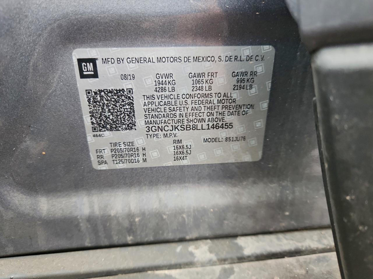 2020 Chevrolet Trax Ls VIN: 3GNCJKSB8LL146455 Lot: 92053315