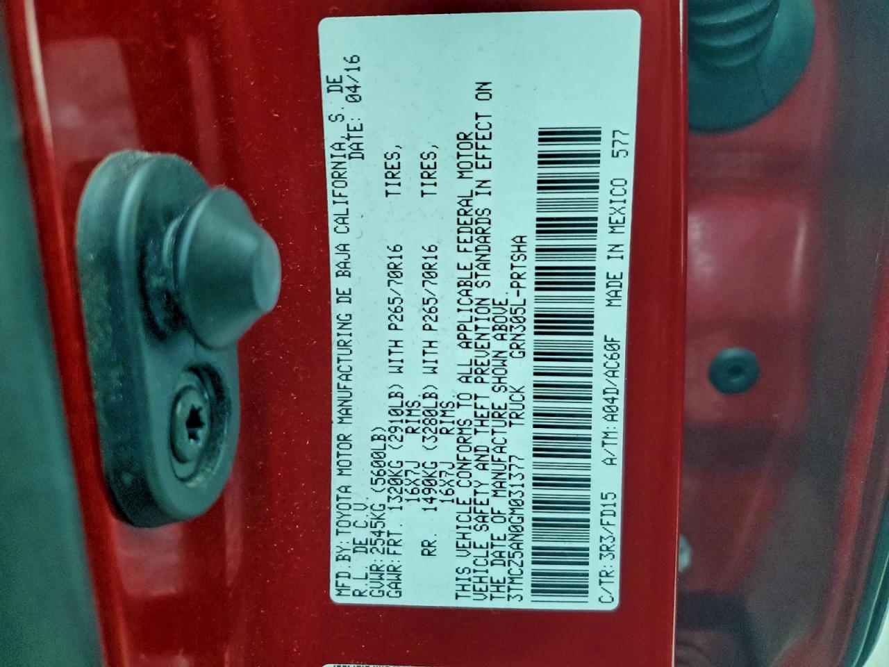 2016 Toyota Tacoma Double Cab VIN: 3TMCZ5AN0GM031377 Lot: 94709605