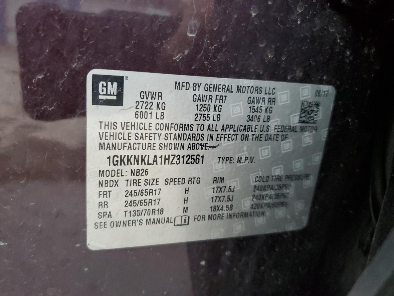 2017 GMC Acadia Sle VIN: 1GKKNKLA1HZ312561 Lot: 91566115