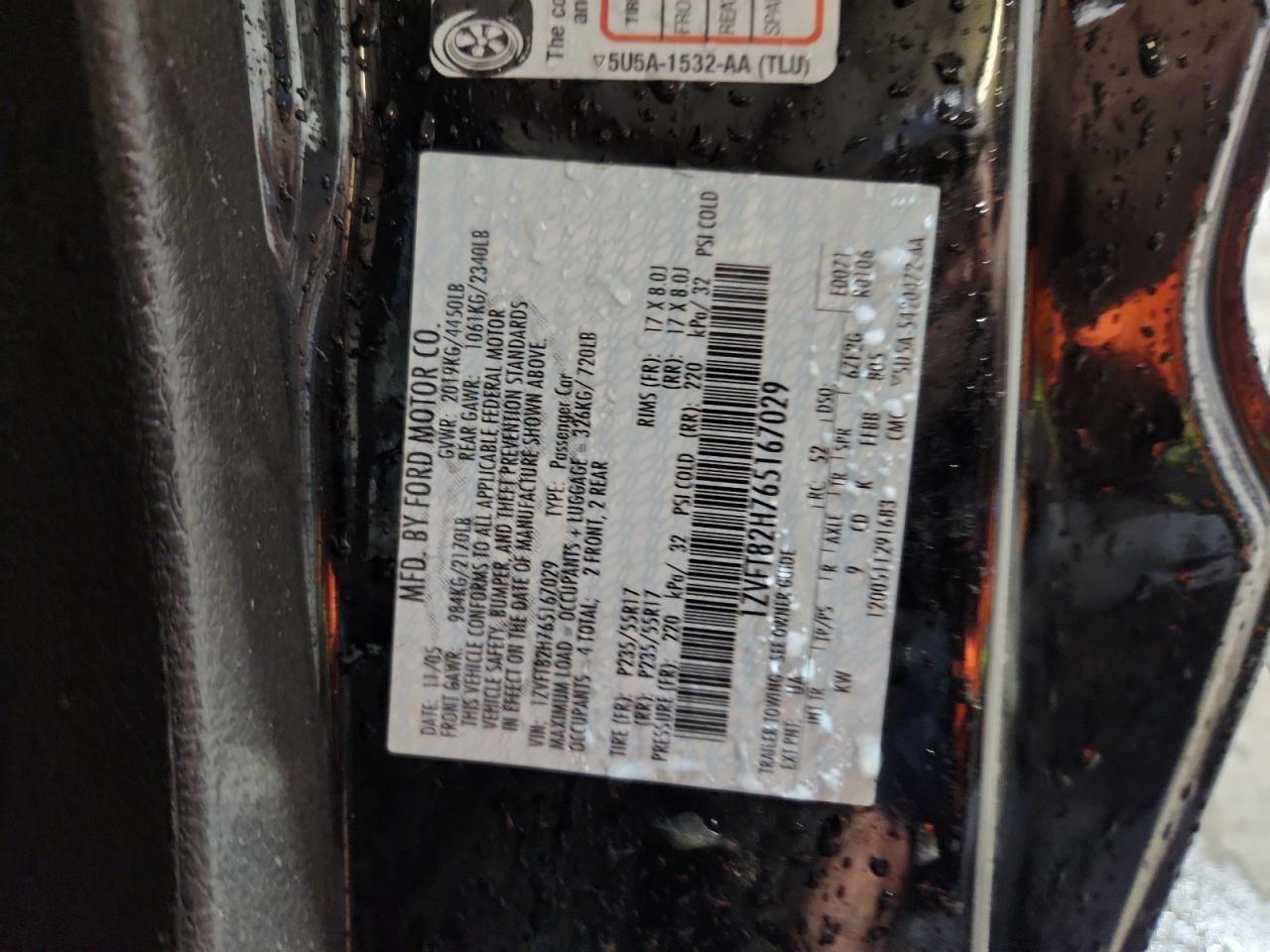 2006 Ford Mustang Gt VIN: 1ZVFT82H765167029 Lot: 94025445