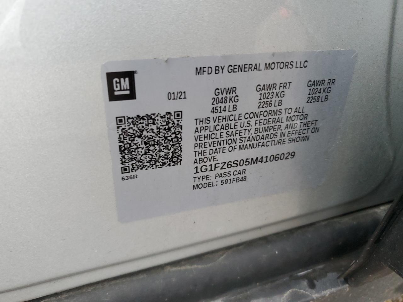 2021 Chevrolet Bolt Ev Premier VIN: 1G1FZ6S05M4106029 Lot: 93353755