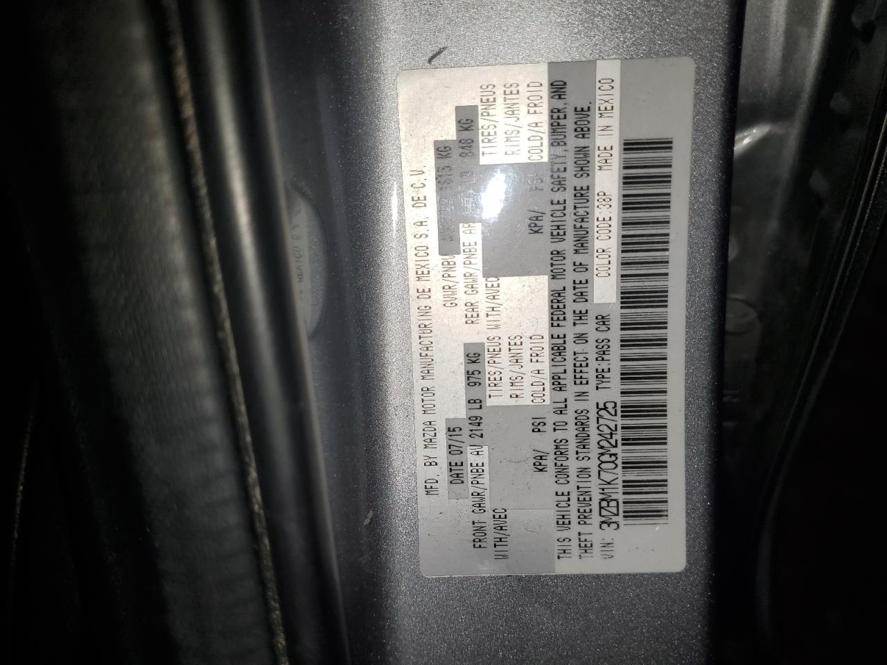 2016 Mazda 3 Sport VIN: 3MZBM1K70GM242725 Lot: 91481225