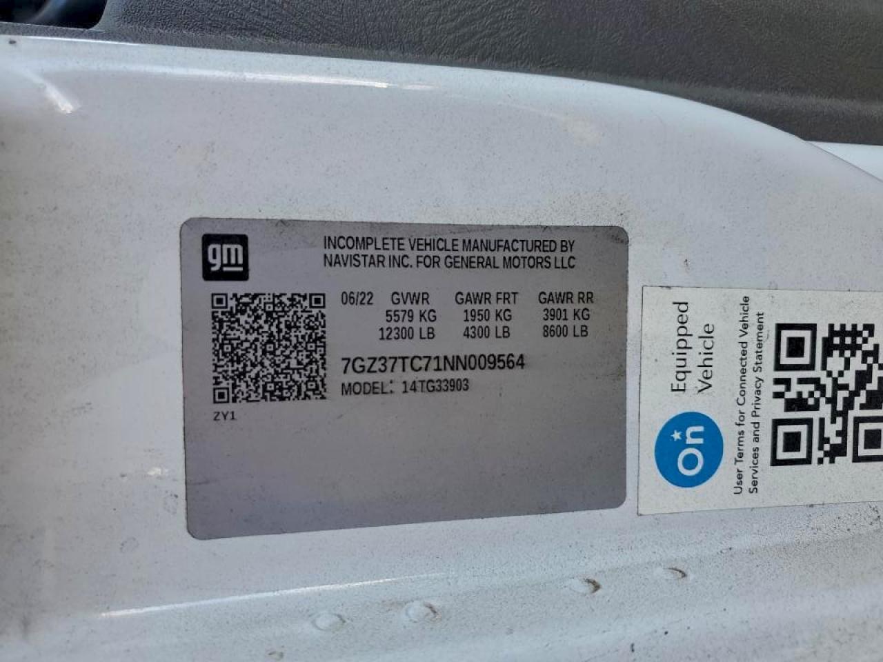 2022 GMC Savana Box Truck VIN: 7GZ37TC71NN009564 Lot: 92467275