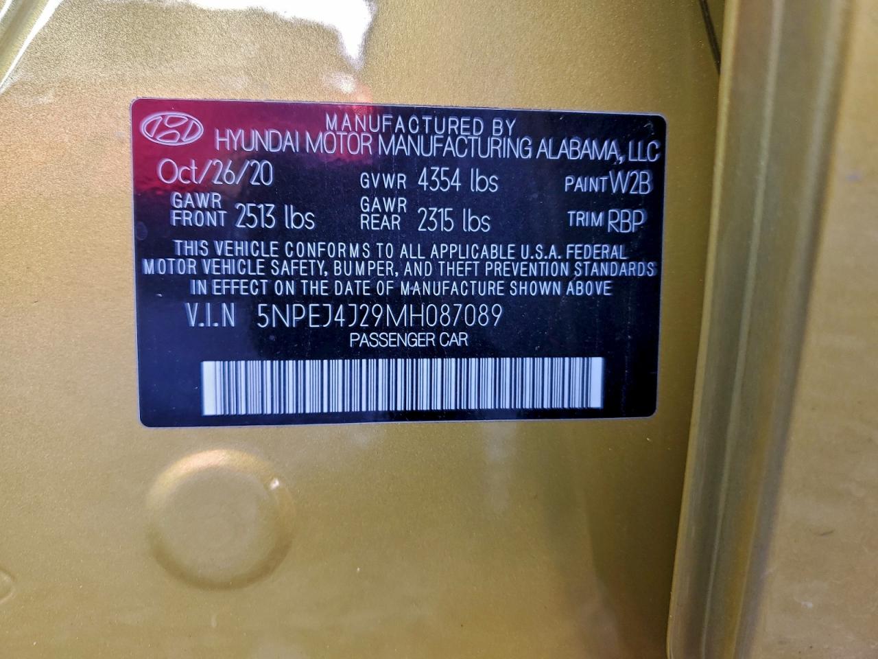 2021 Hyundai Sonata Sel Plus VIN: 5NPEJ4J29MH087089 Lot: 94314245