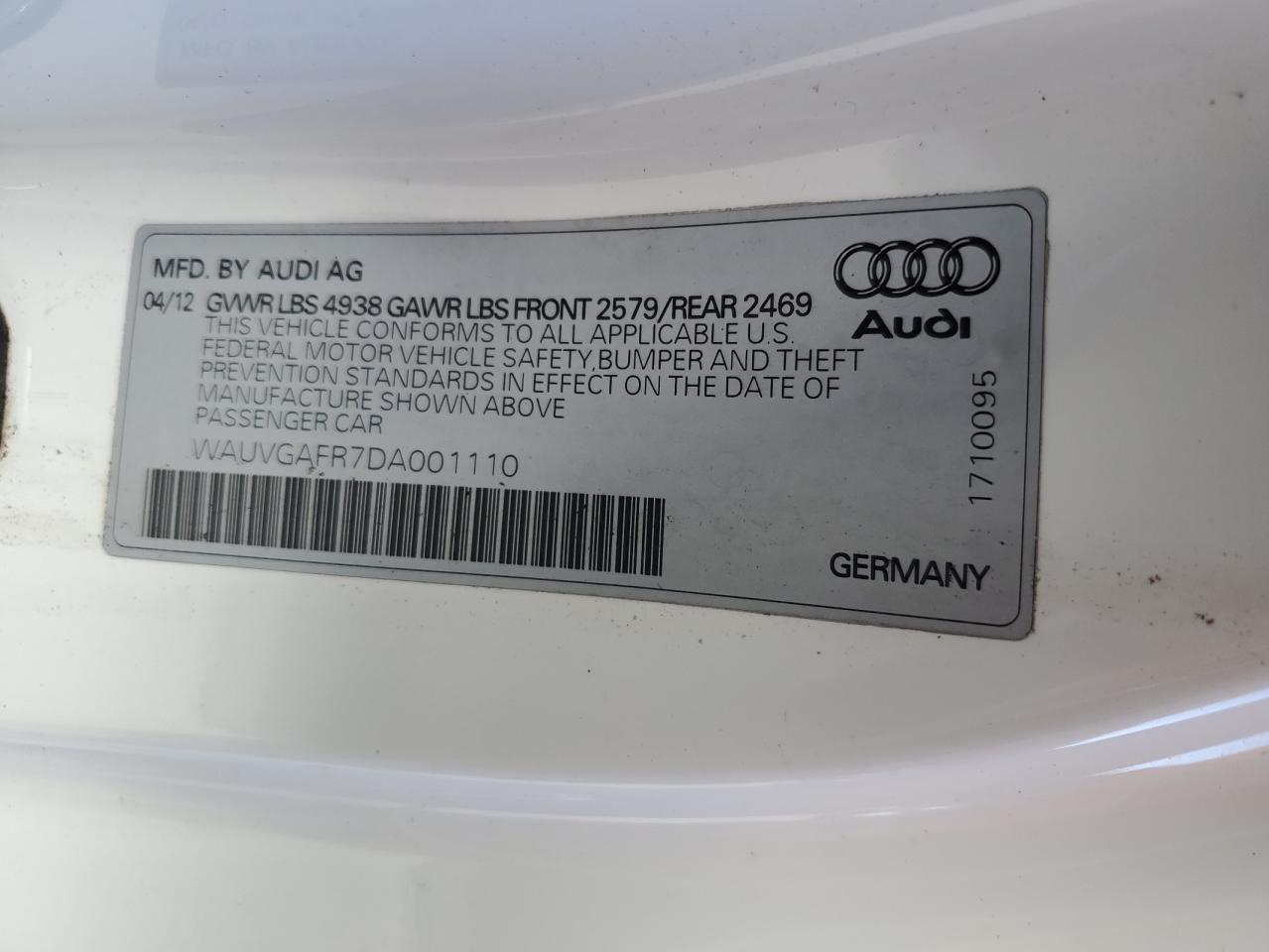 2013 Audi S5 Prestige VIN: WAUVGAFR7DA001110 Lot: 91168125