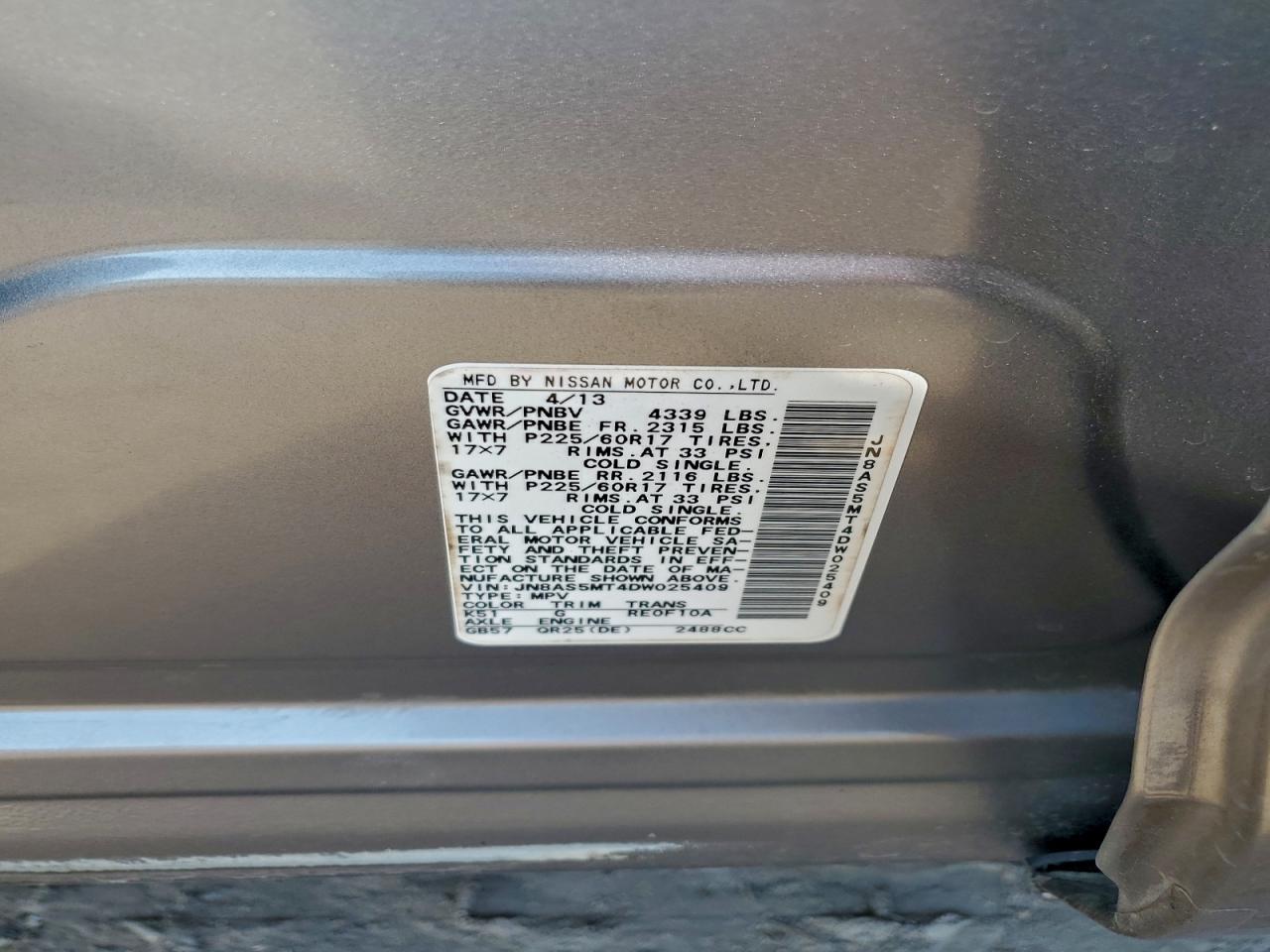 2013 Nissan Rogue S VIN: JN8AS5MT4DW025409 Lot: 93967295