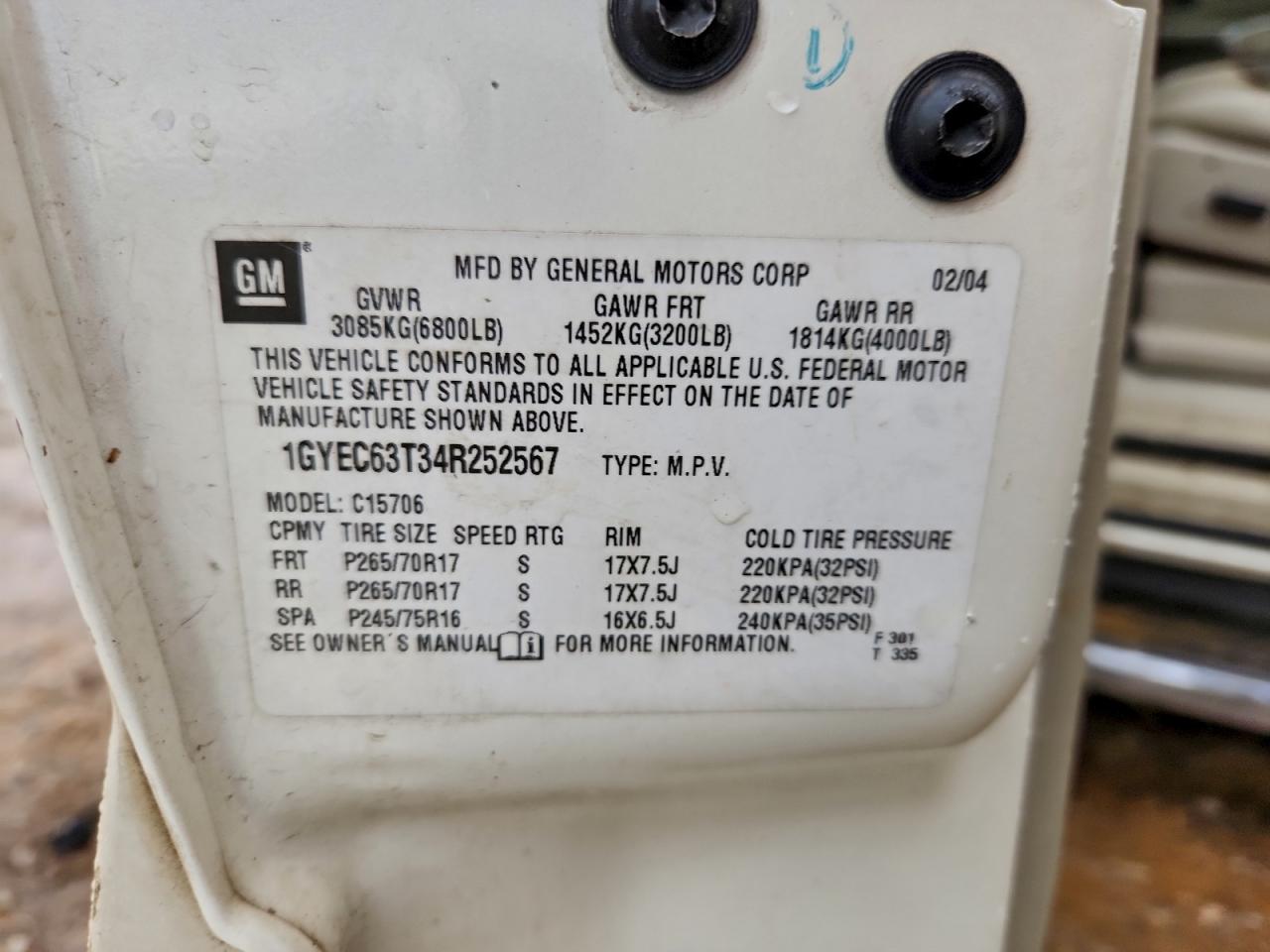 2004 Cadillac Escalade Luxury VIN: 1GYEC63T34R252567 Lot: 94116375