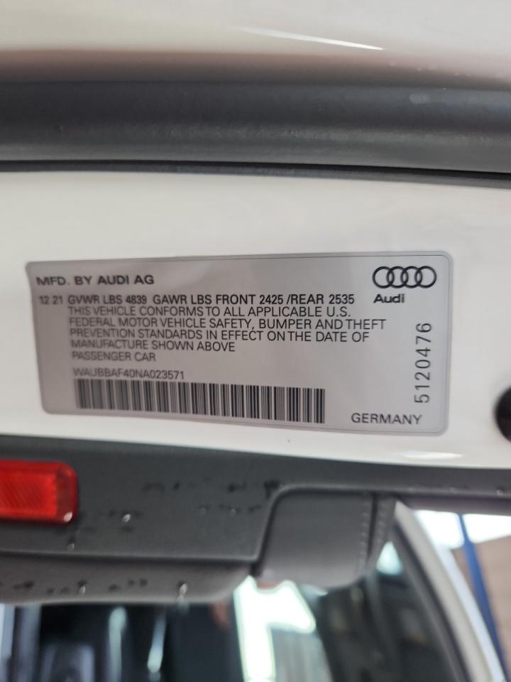 2022 Audi A4 Premium Plus 40 VIN: WAUBBAF40NA023571 Lot: 93280025