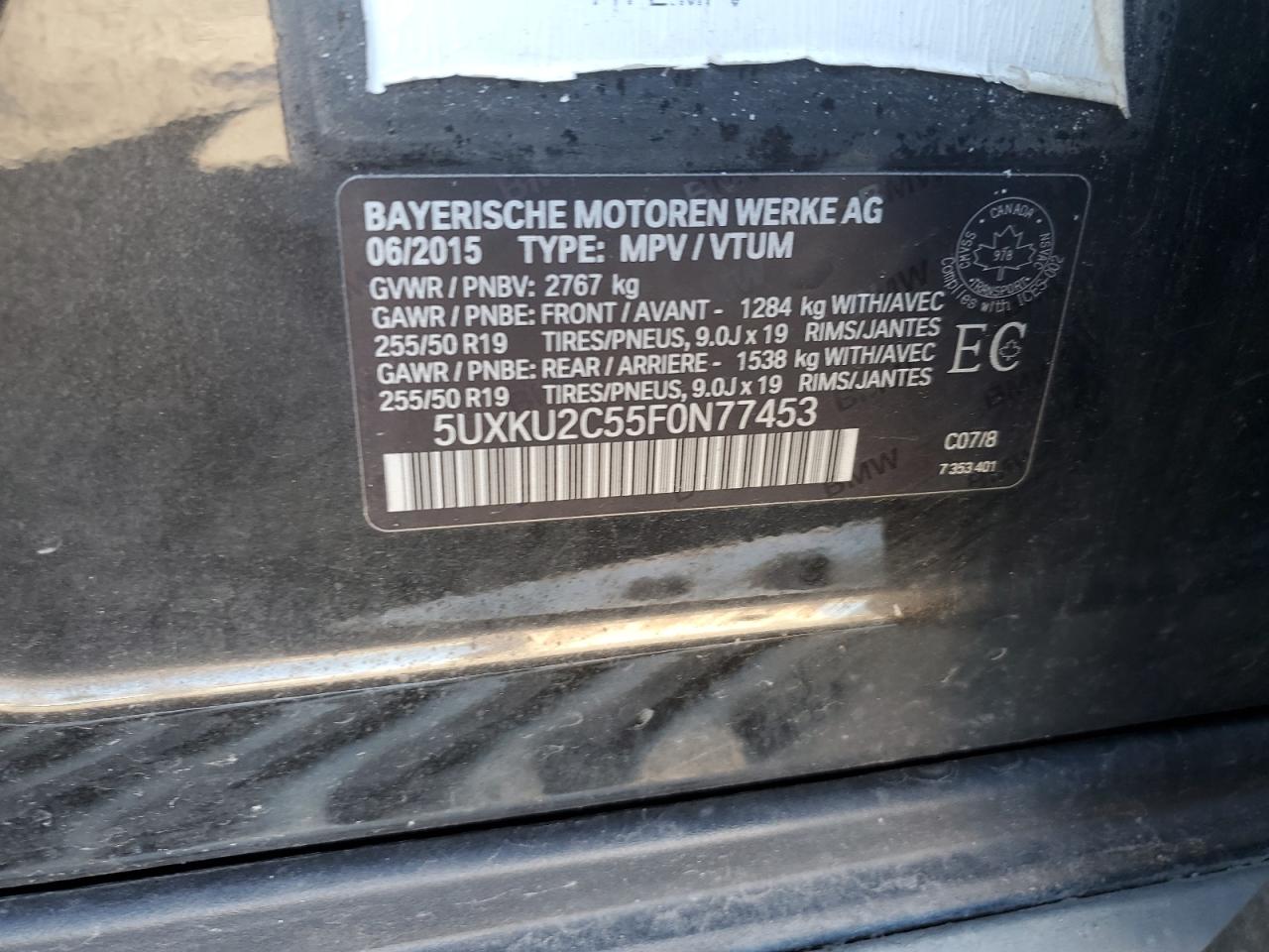 2015 BMW X6 xDrive35I VIN: 5UXKU2C55F0N77453 Lot: 91641365