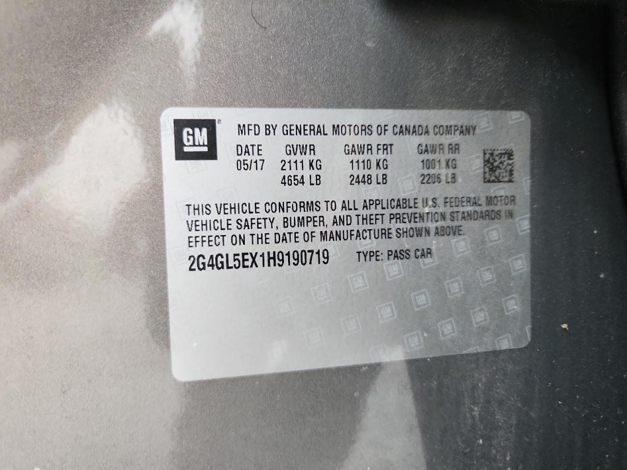 2017 Buick Regal Sport Touring VIN: 2G4GL5EX1H9190719 Lot: 91498135