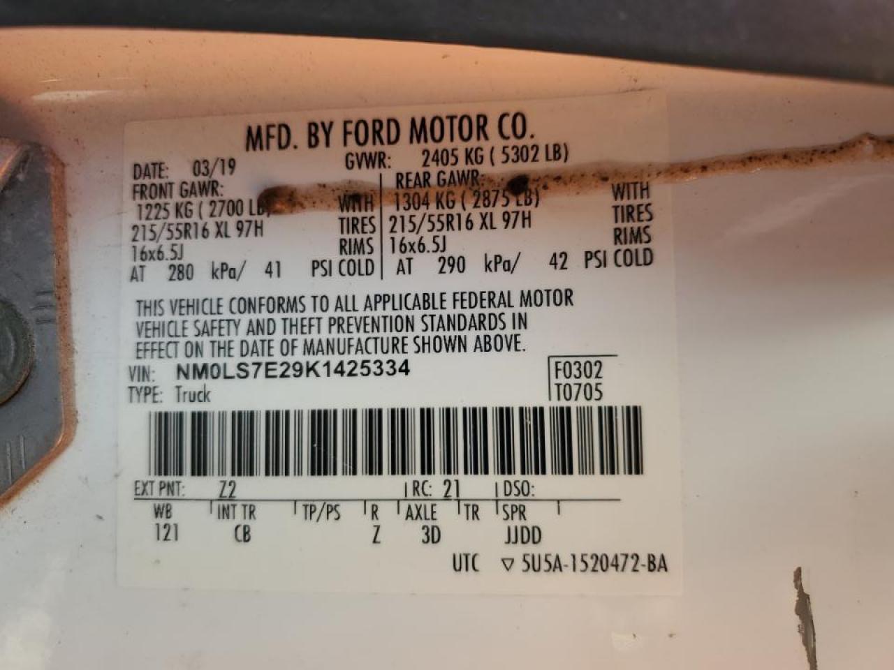 2019 Ford Transit Connect Delivery Van VIN: NM0LS7E29K1425334 Lot: 90513235