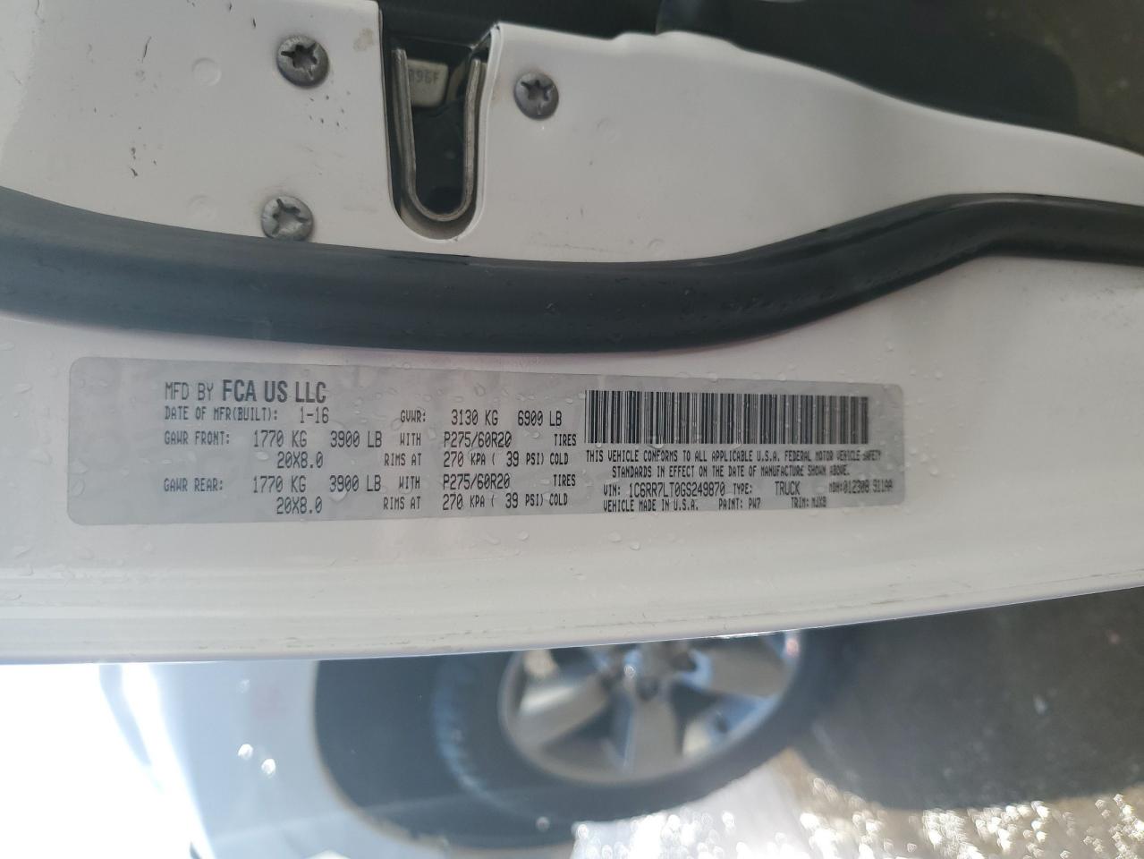 2016 Ram 1500 Slt VIN: 1C6RR7LT0GS249870 Lot: 92285615