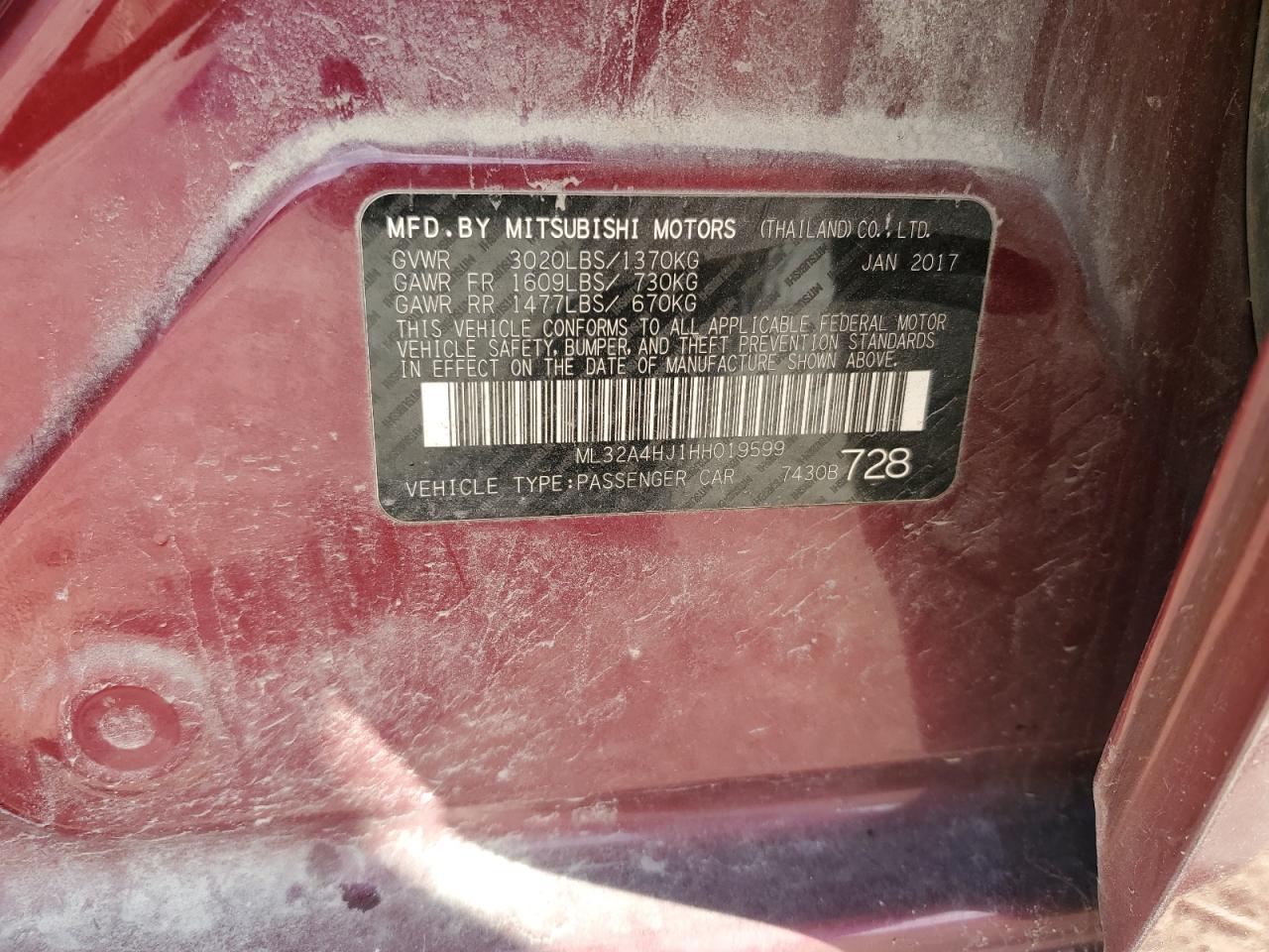 2019 Mitsubishi Mirage Se VIN: ML32A4HJ1HH019599 Lot: 91666395