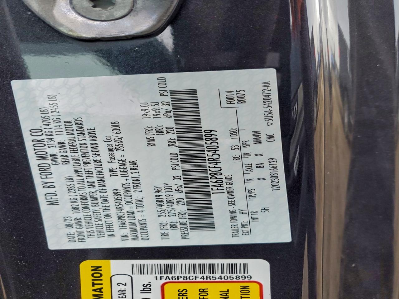 2024 Ford Mustang Gt VIN: 1FA6P8CF4R5405899 Lot: 93733215