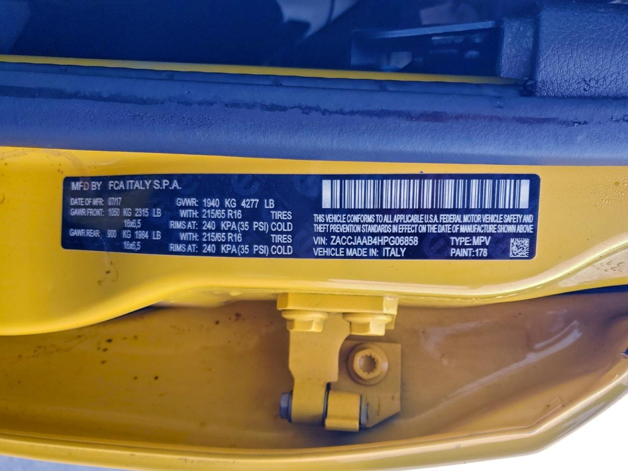 2017 Jeep Renegade Sport VIN: ZACCJAAB4HPG06858 Lot: 94100855