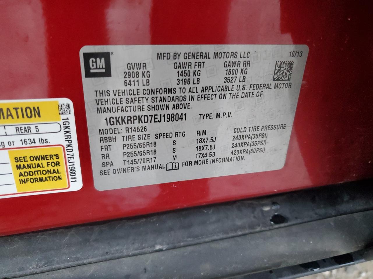 2014 GMC Acadia Sle VIN: 1GKKRPKD7EJ198041 Lot: 93767245