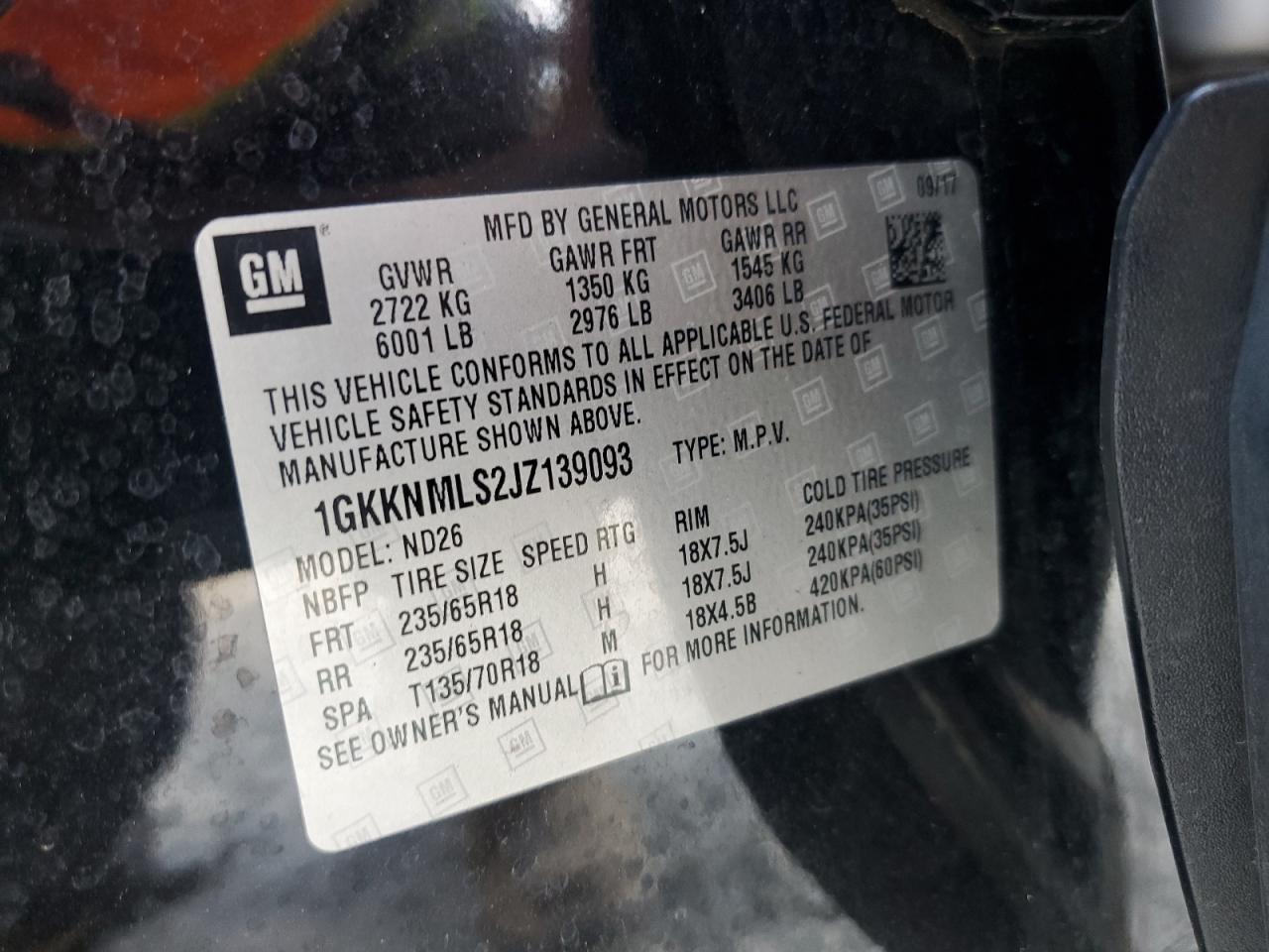 2018 GMC Acadia Slt-1 VIN: 1GKKNMLS2JZ139093 Lot: 91977825