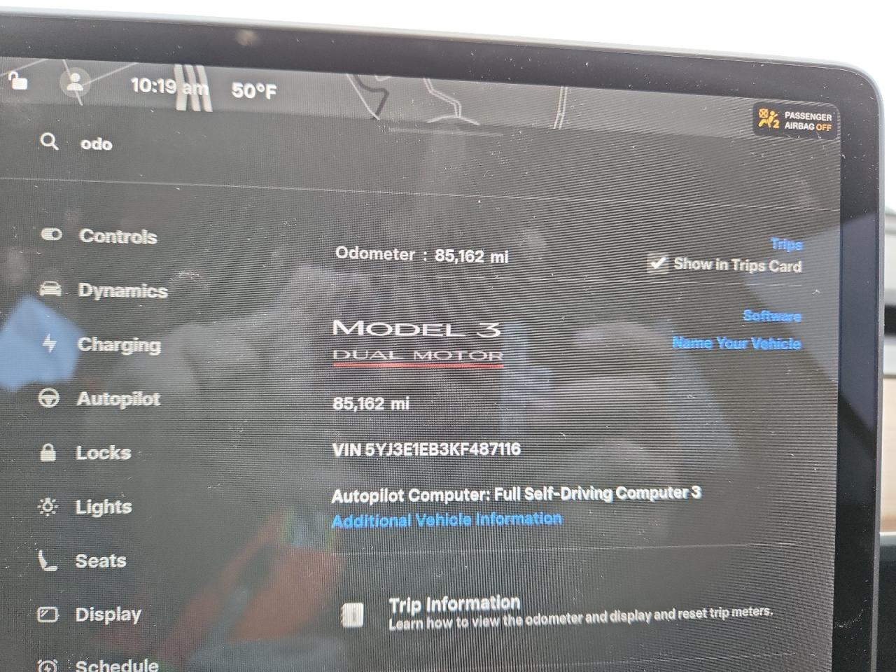 2019 Tesla Model 3 VIN: 5YJ3E1EB3KF487116 Lot: 82503085