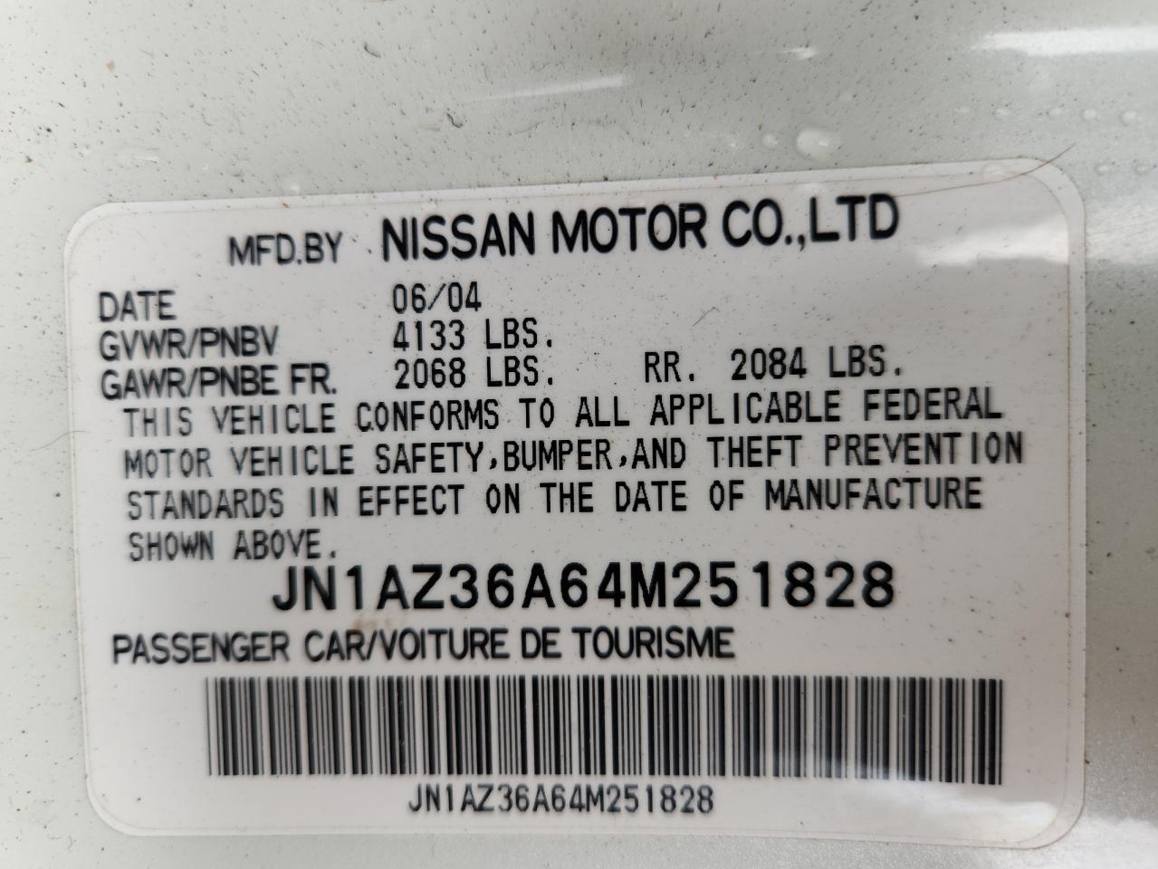 2004 Nissan 350Z Roadster VIN: JN1AZ36A64M251828 Lot: 92313105