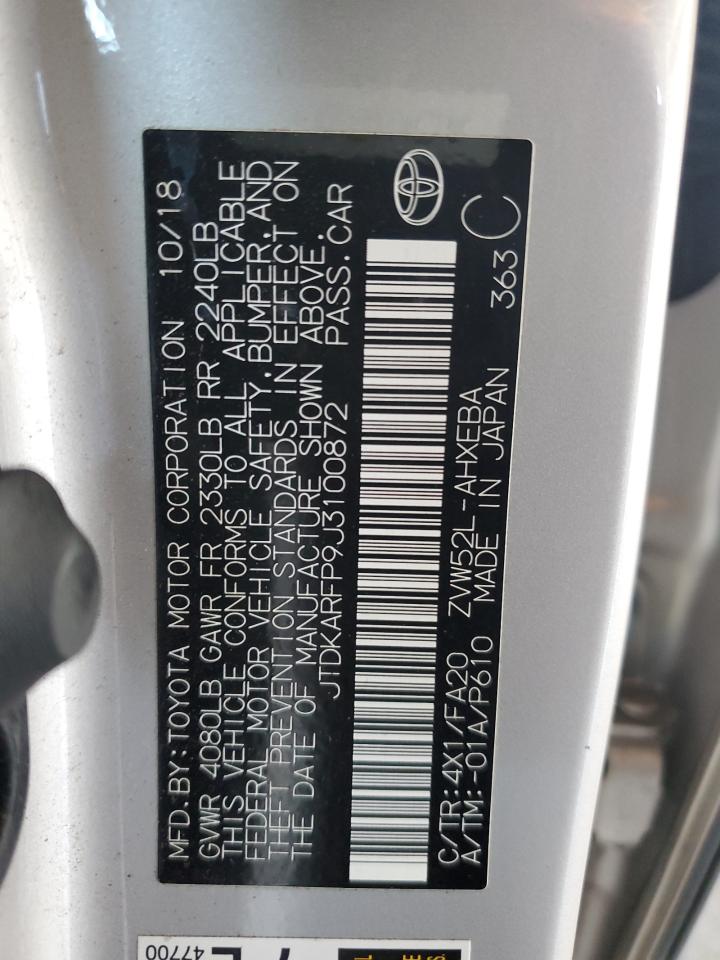 2018 Toyota Prius Prime VIN: JTDKARFP9J3100872 Lot: 91908985