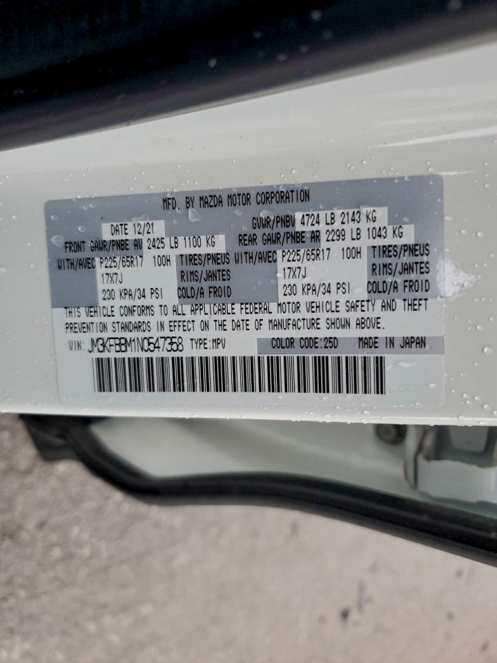2022 Mazda Cx-5 Select VIN: JM3KFBBM1N0547358 Lot: 94432945