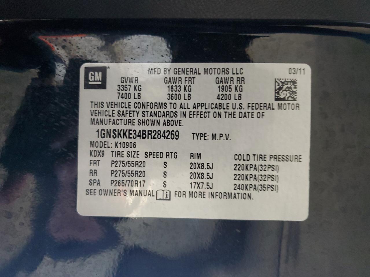 2011 Chevrolet Suburban K1500 Ltz VIN: 1GNSKKE34BR284269 Lot: 91297995