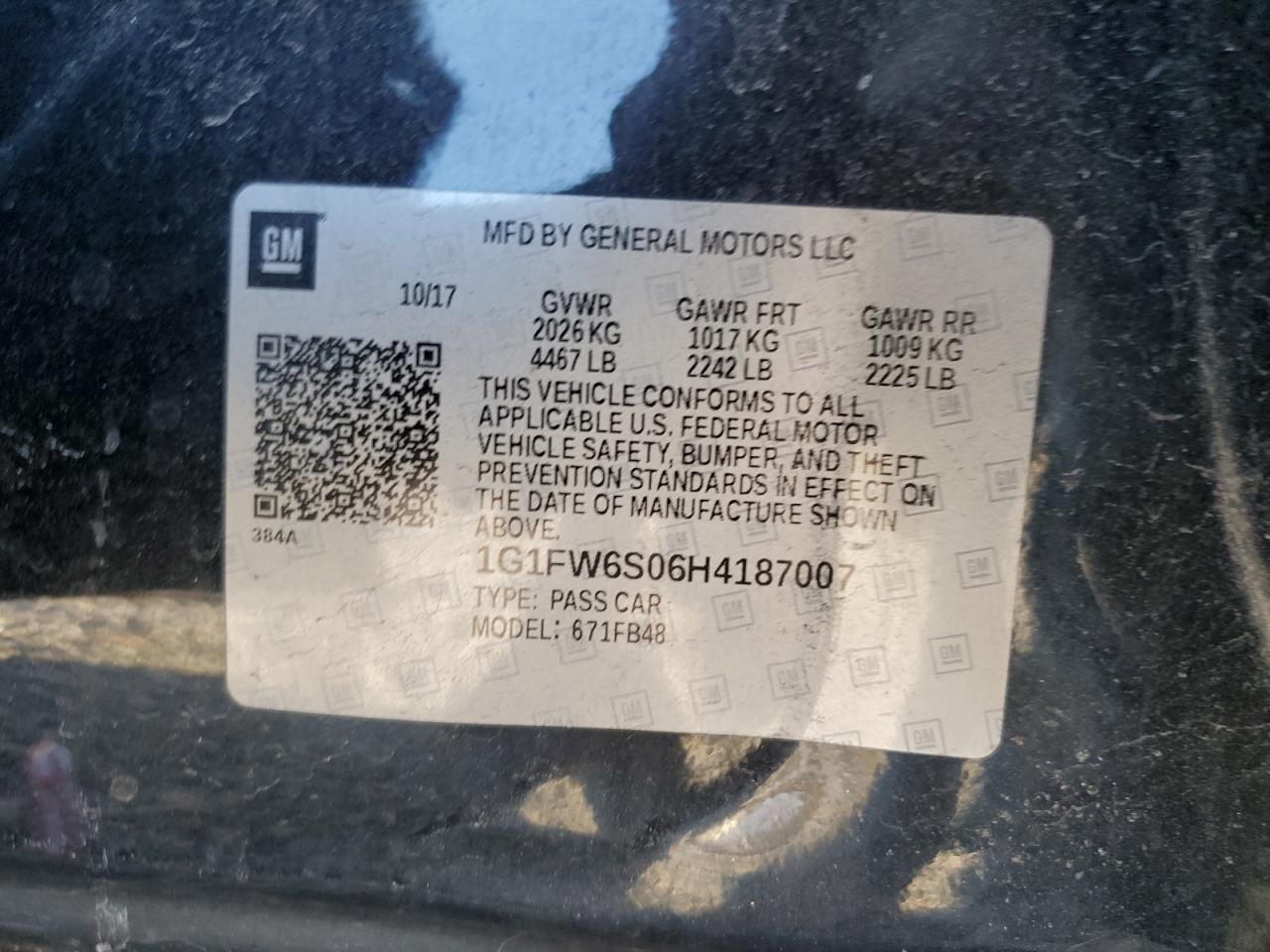 2017 Chevrolet Bolt Ev Lt VIN: 1G1FW6S06H4187007 Lot: 92622185