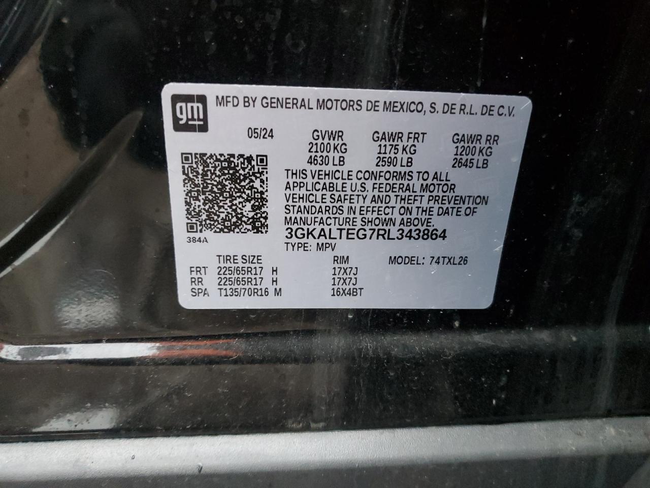 2024 GMC Terrain Sle VIN: 3GKALTEG7RL343864 Lot: 93239755