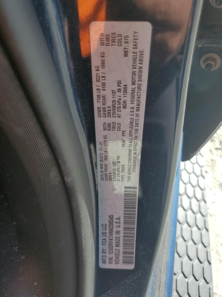 2022 Ram 1500 Longhorn VIN: 1C6SRFKT4NN206545 Lot: 92812435