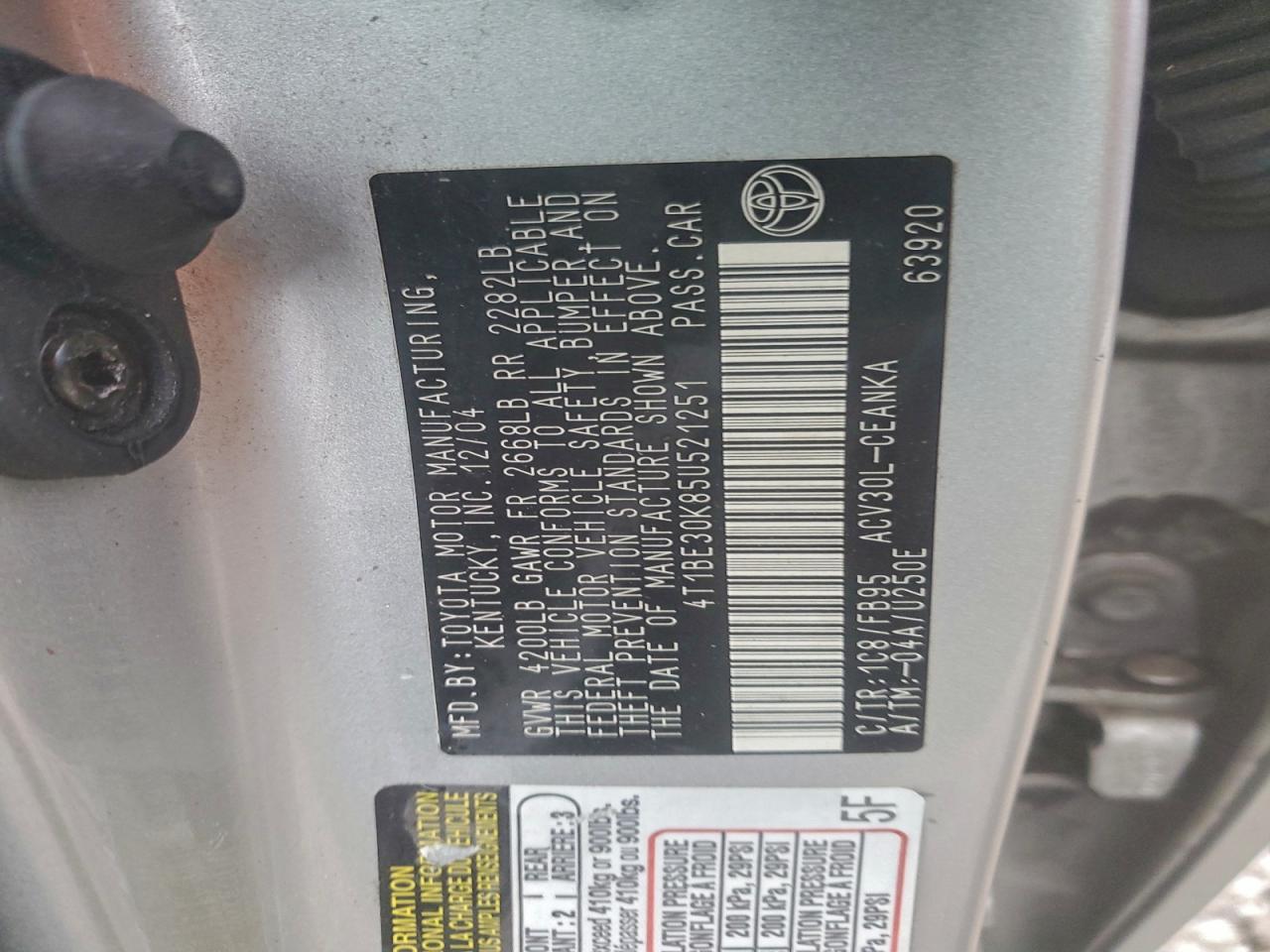 2005 Toyota Camry Le VIN: 4T1BE30K85U521251 Lot: 94318755