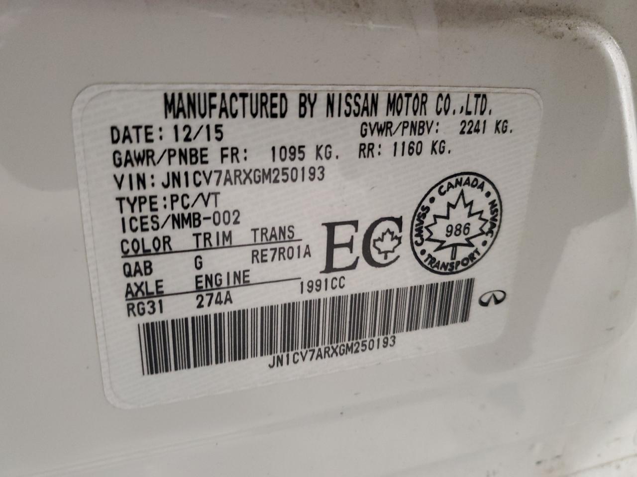 2016 Infiniti Q50 Base VIN: JN1CV7ARXGM250193 Lot: 93522075