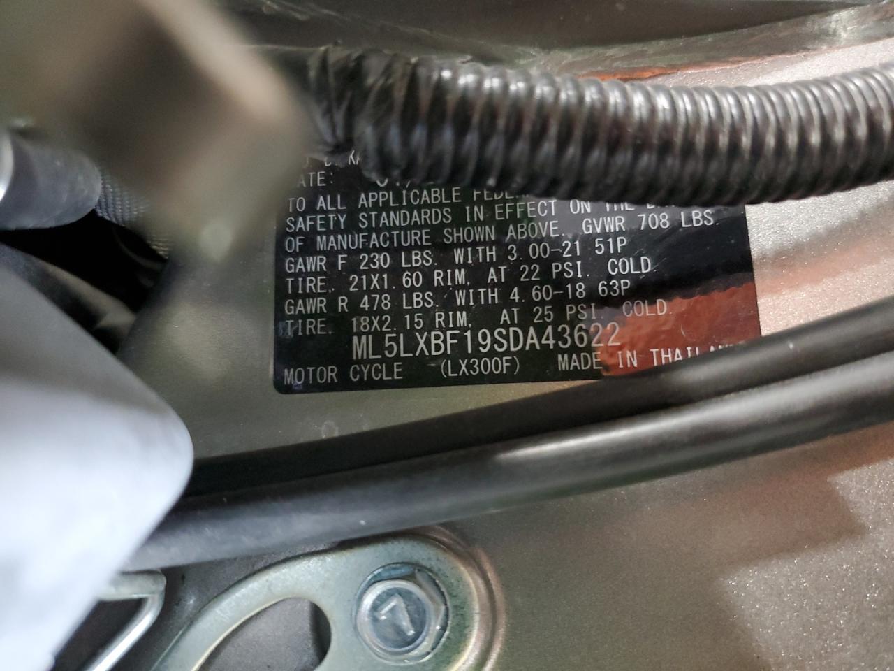 2025 Kawasaki Klx300 F VIN: ML5LXBF19SDA43622 Lot: 92504395