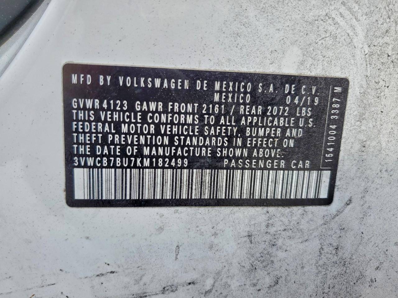 2019 Volkswagen Jetta S VIN: 3VWCB7BU7KM182499 Lot: 94508215