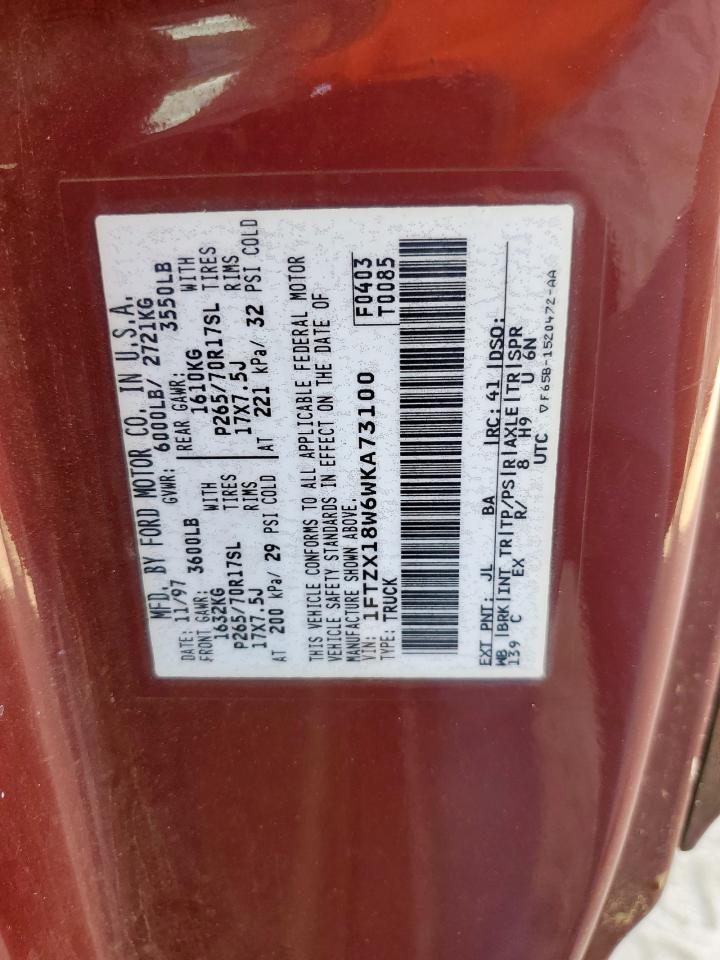 1998 Ford F150 VIN: 1FTZX18W6WKA73100 Lot: 92707765