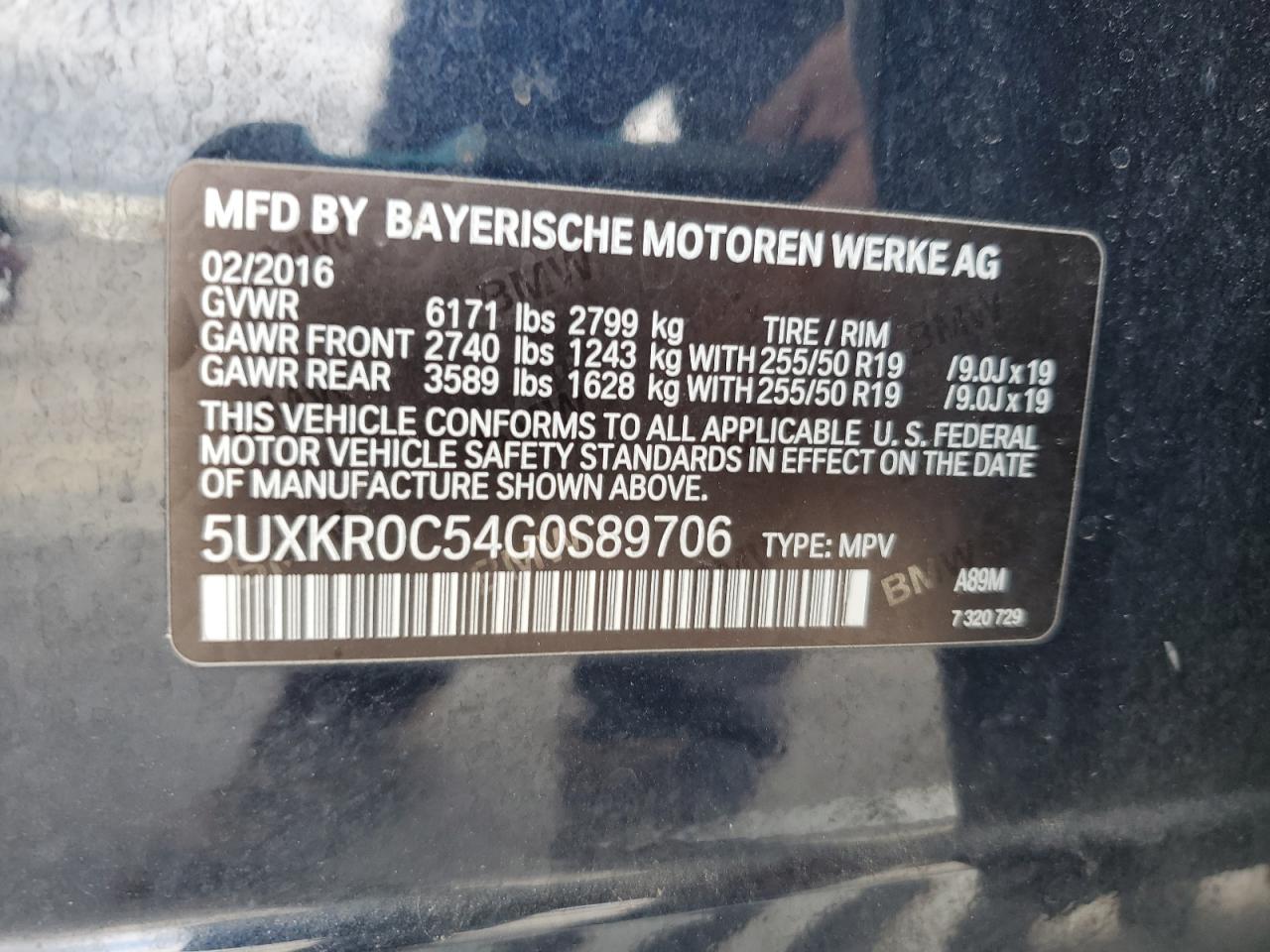 2016 BMW X5 xDrive35I VIN: 5UXKR0C54G0S89706 Lot: 92235425