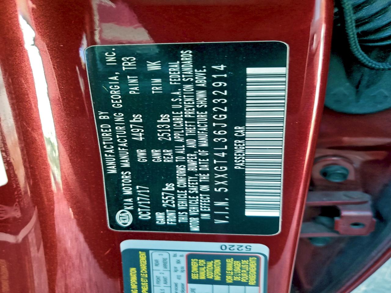 2018 Kia Optima Lx VIN: 5XXGT4L36JG232914 Lot: 93935705