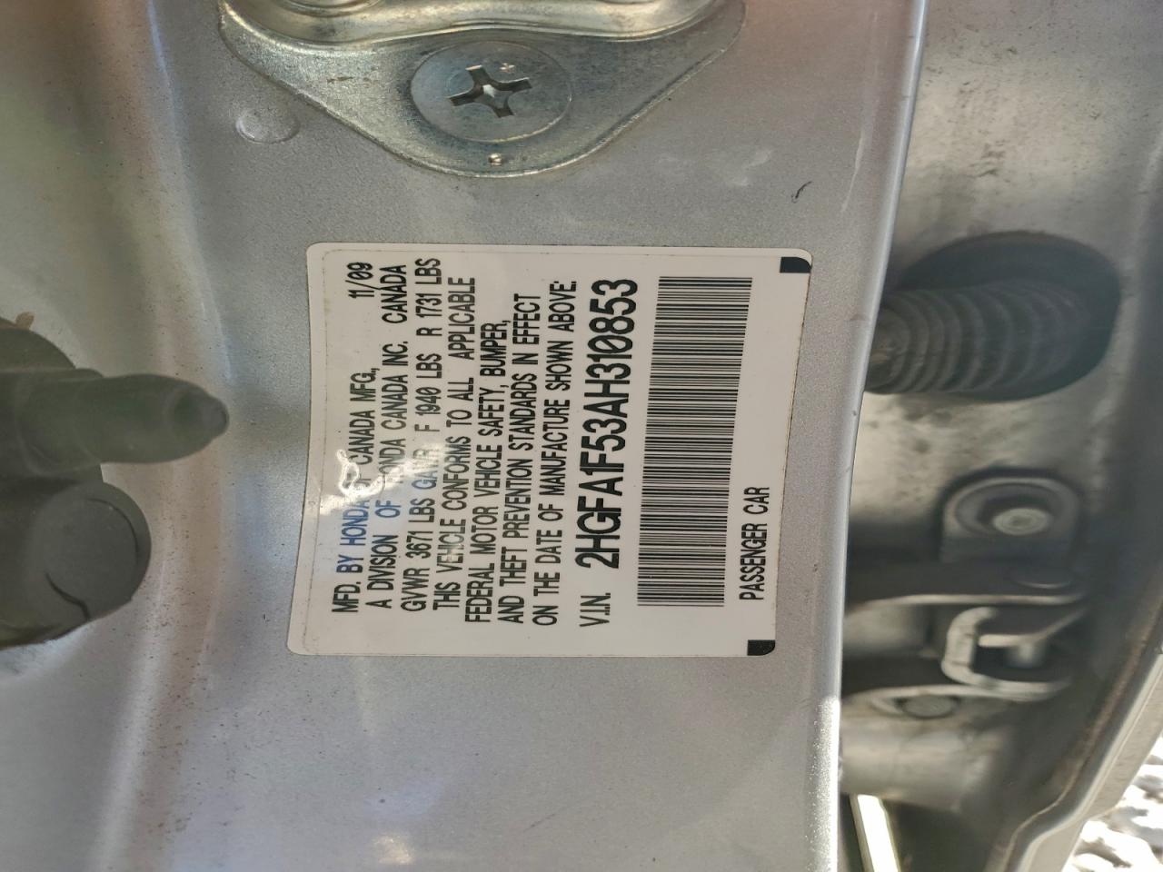 2010 Honda Civic Lx VIN: 2HGFA1F53AH310853 Lot: 93271615