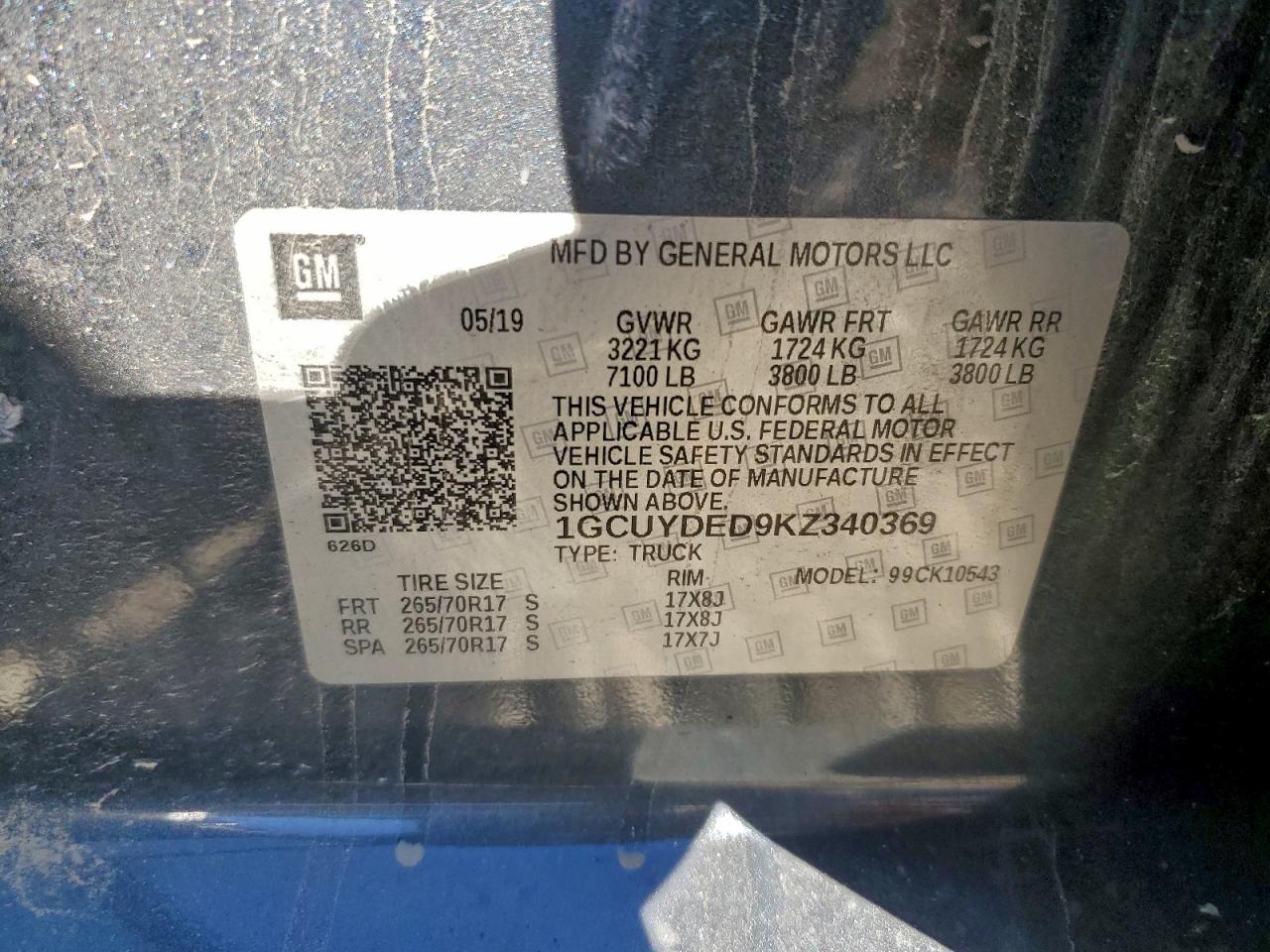 2019 Chevrolet Silverado K1500 Lt VIN: 1GCUYDED9KZ340369 Lot: 94296355