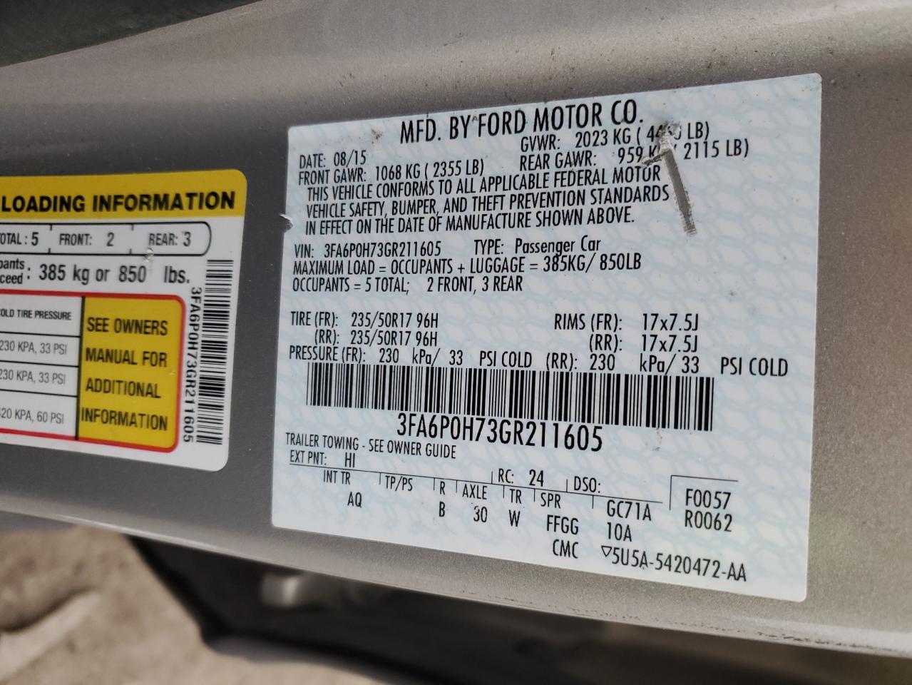 2016 Ford Fusion Se VIN: 3FA6P0H73GR211605 Lot: 93364275