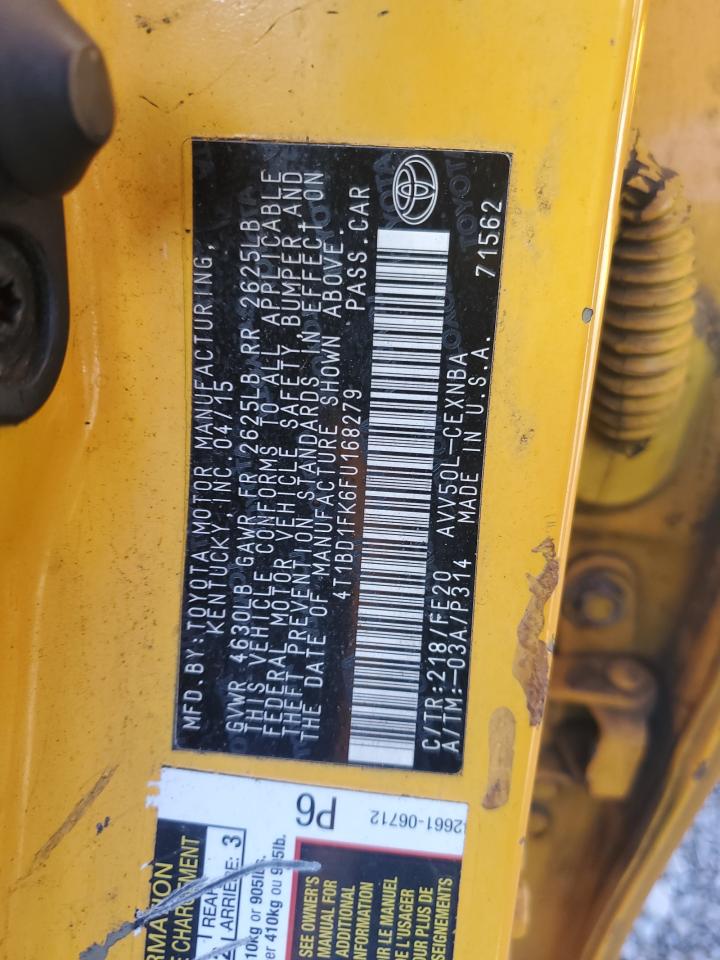 2015 Toyota Camry Hybrid VIN: 4T1BD1FK6FU168279 Lot: 91646355