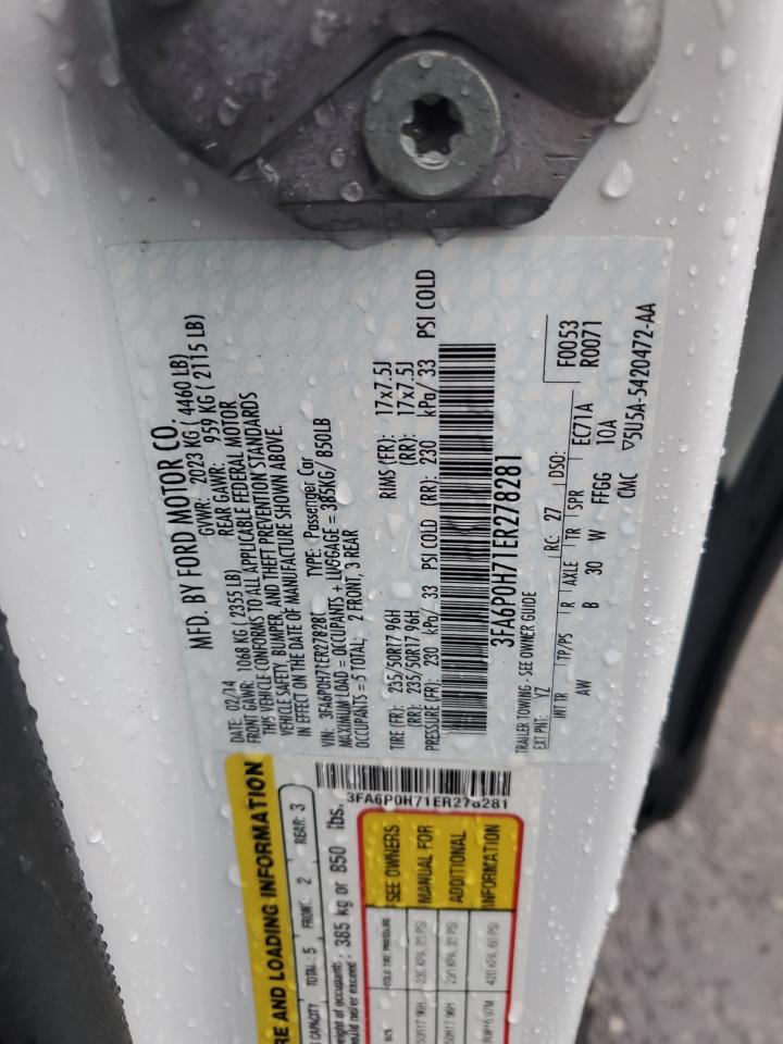 2014 Ford Fusion Se VIN: 3FA6P0H71ER278281 Lot: 93509685