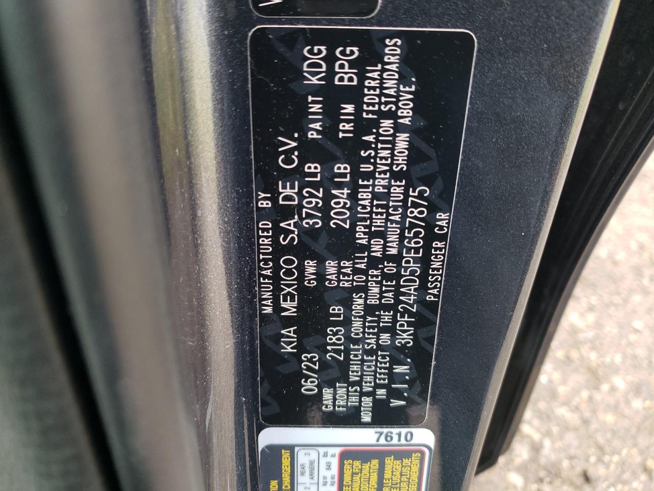 2023 Kia Forte Lx VIN: 3KPF24AD5PE657875 Lot: 91836005