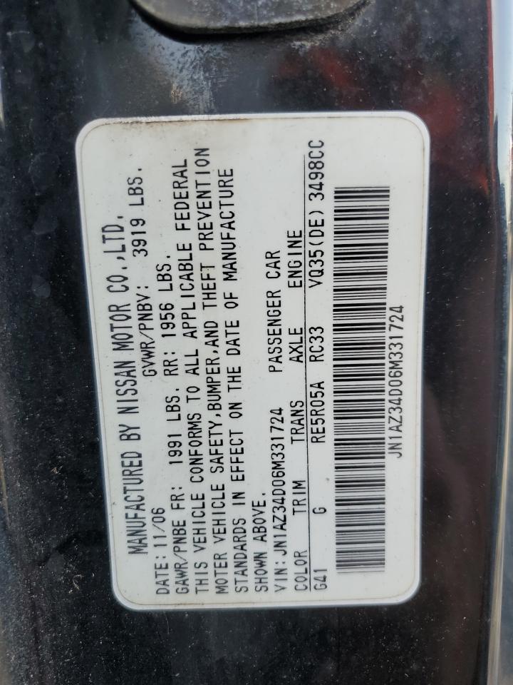 2006 Nissan 350Z Coupe VIN: JN1AZ34D06M331724 Lot: 93018235