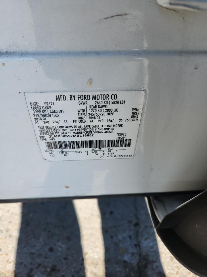 2021 Lincoln Nautilus Reserve VIN: 2LMPJ8K97MBL16652 Lot: 90837995