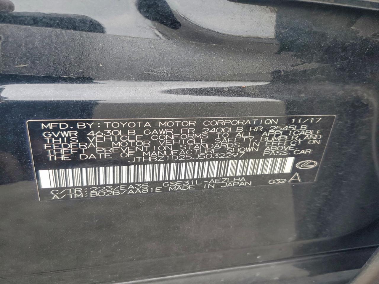 2018 Lexus Is 350 VIN: JTHBZ1D25J5032297 Lot: 94719015